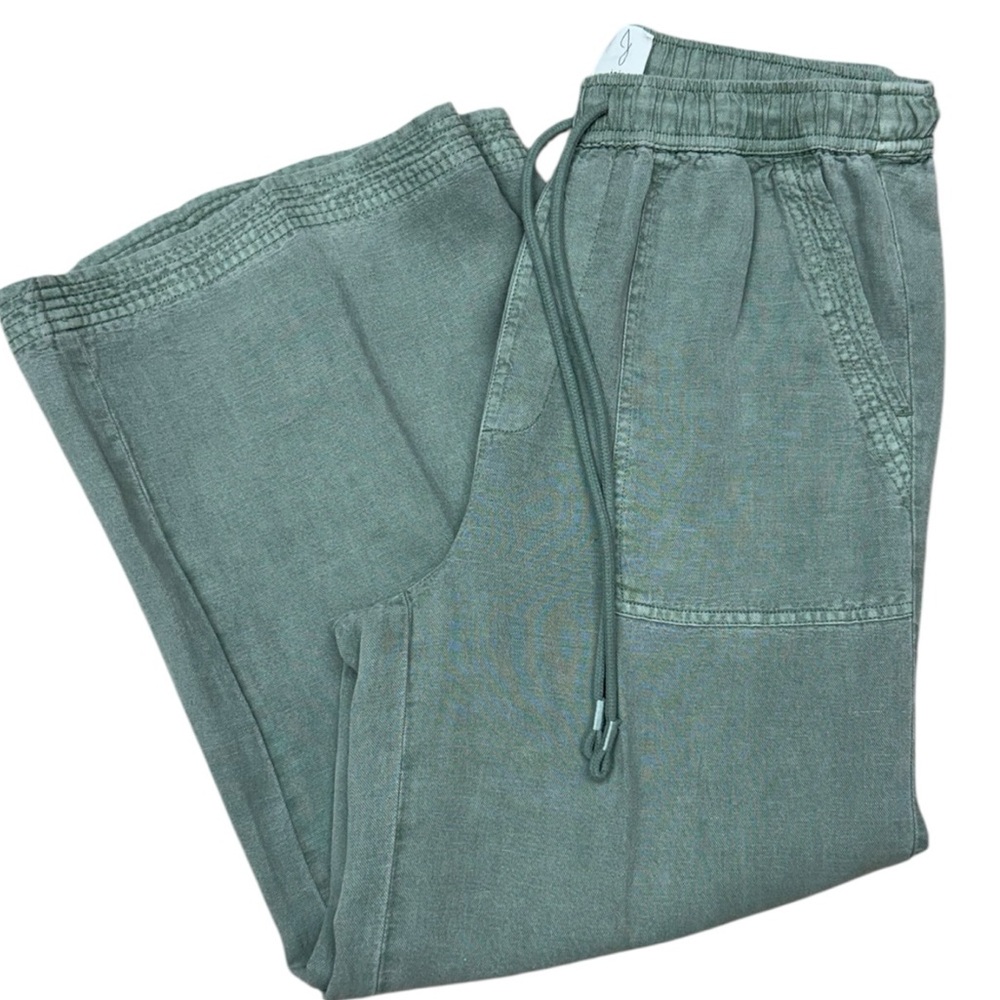Joie Sage Green Linen Blend Wide Leg Crop Drastring Pants Medium Beach Casual - Picture 10 of 12